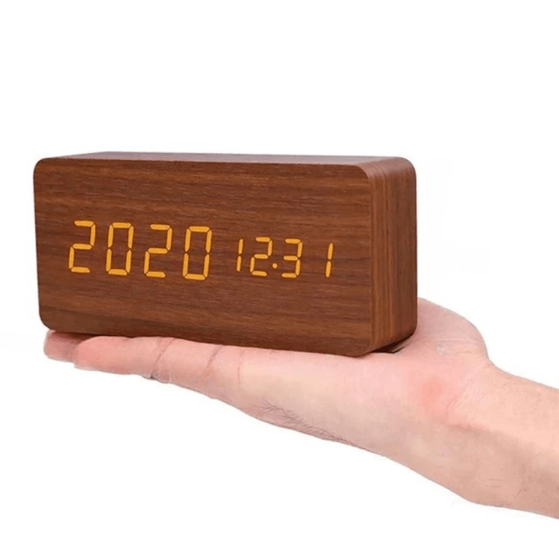 WOODSENSE – LED Wooden Clock with Voice Control for Stylish Time Display 12