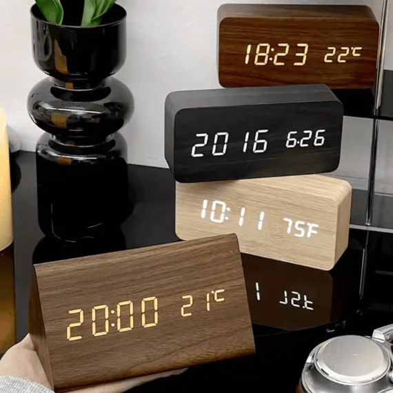 WOODSENSE – LED Wooden Clock with Voice Control for Stylish Time Display 4