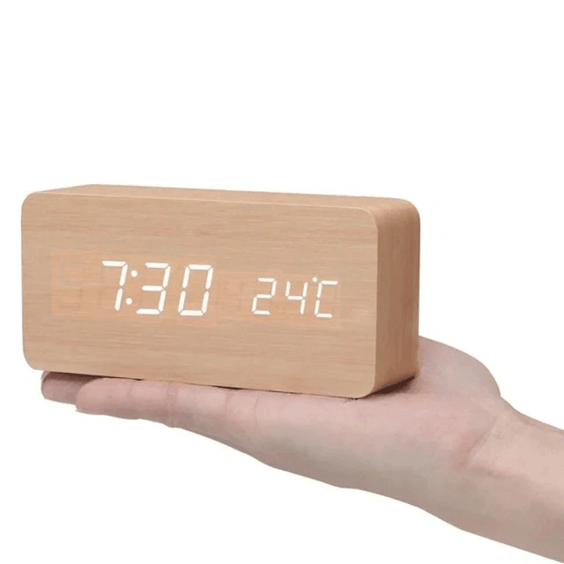 WOODSENSE – LED Wooden Clock with Voice Control for Stylish Time Display 9