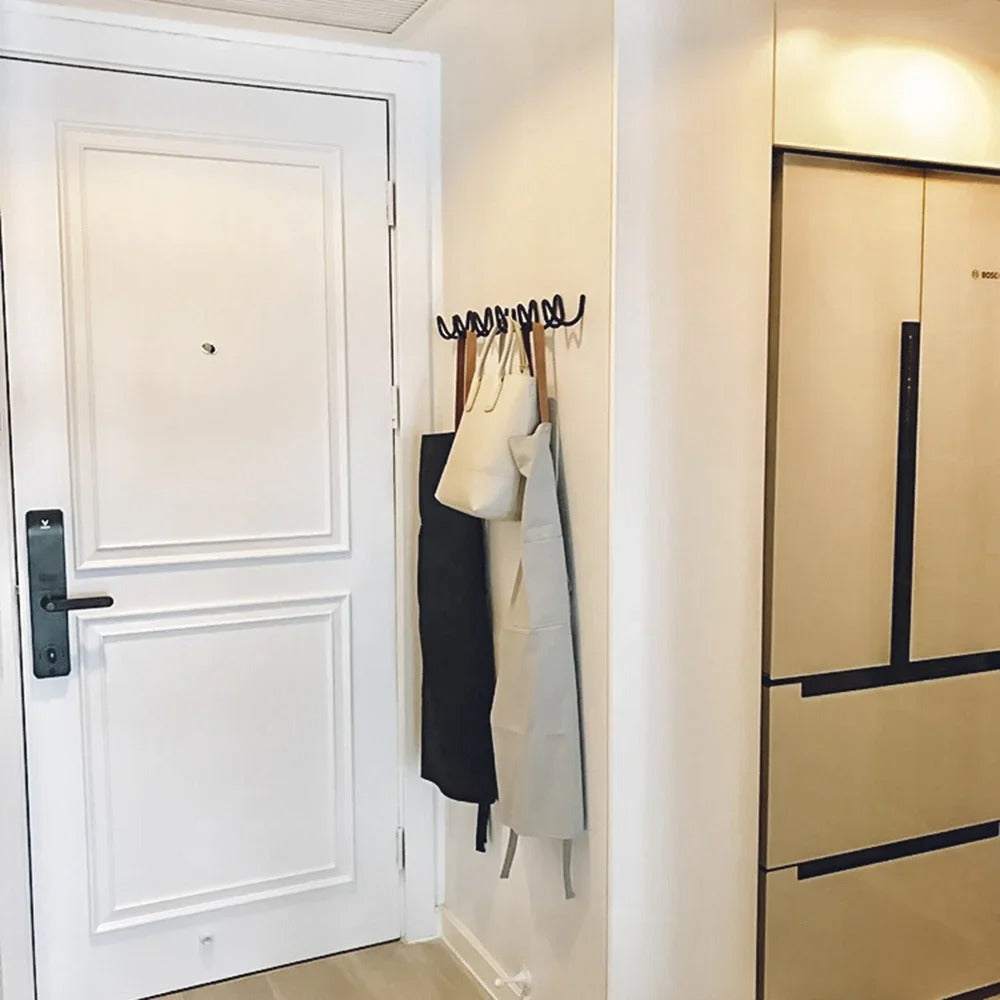 Wall-Mounted Coat Rack | Black Cast Iron Wavy Hook Rack