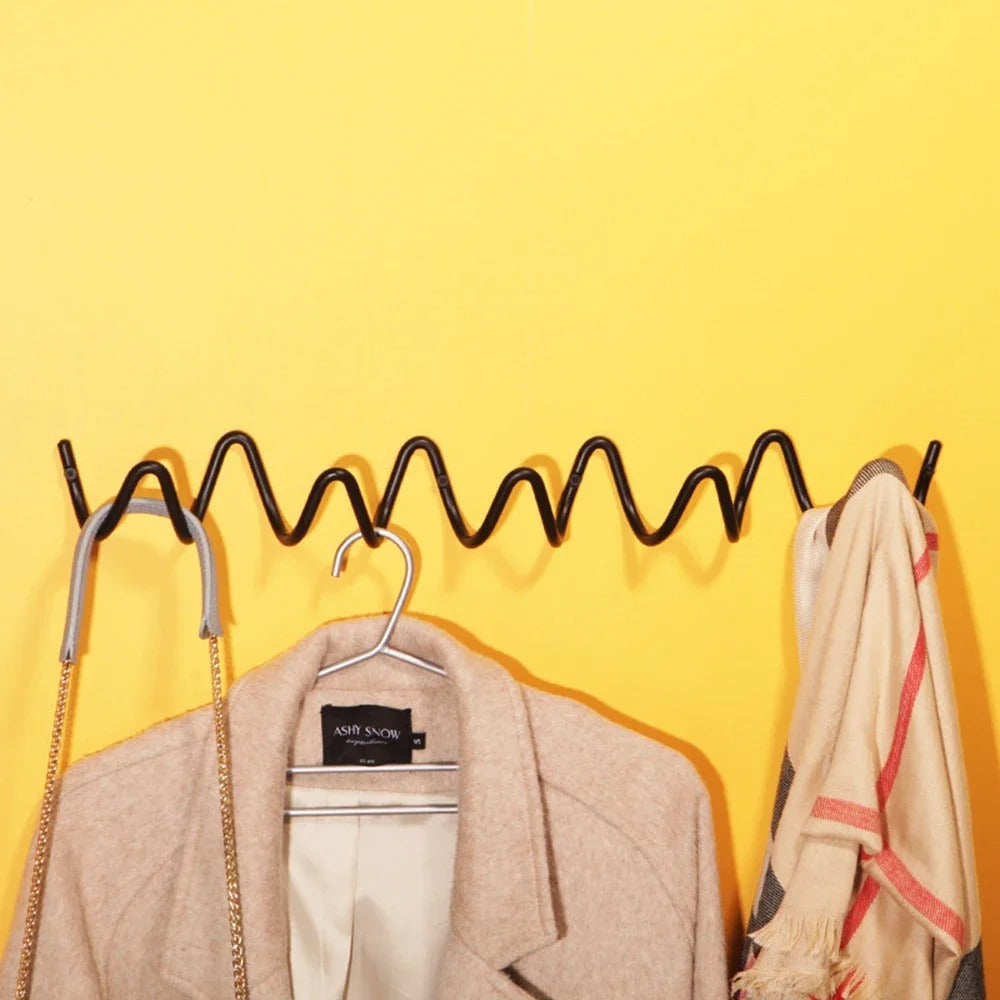 Wall-Mounted Coat Rack | Black Cast Iron Wavy Hook Rack