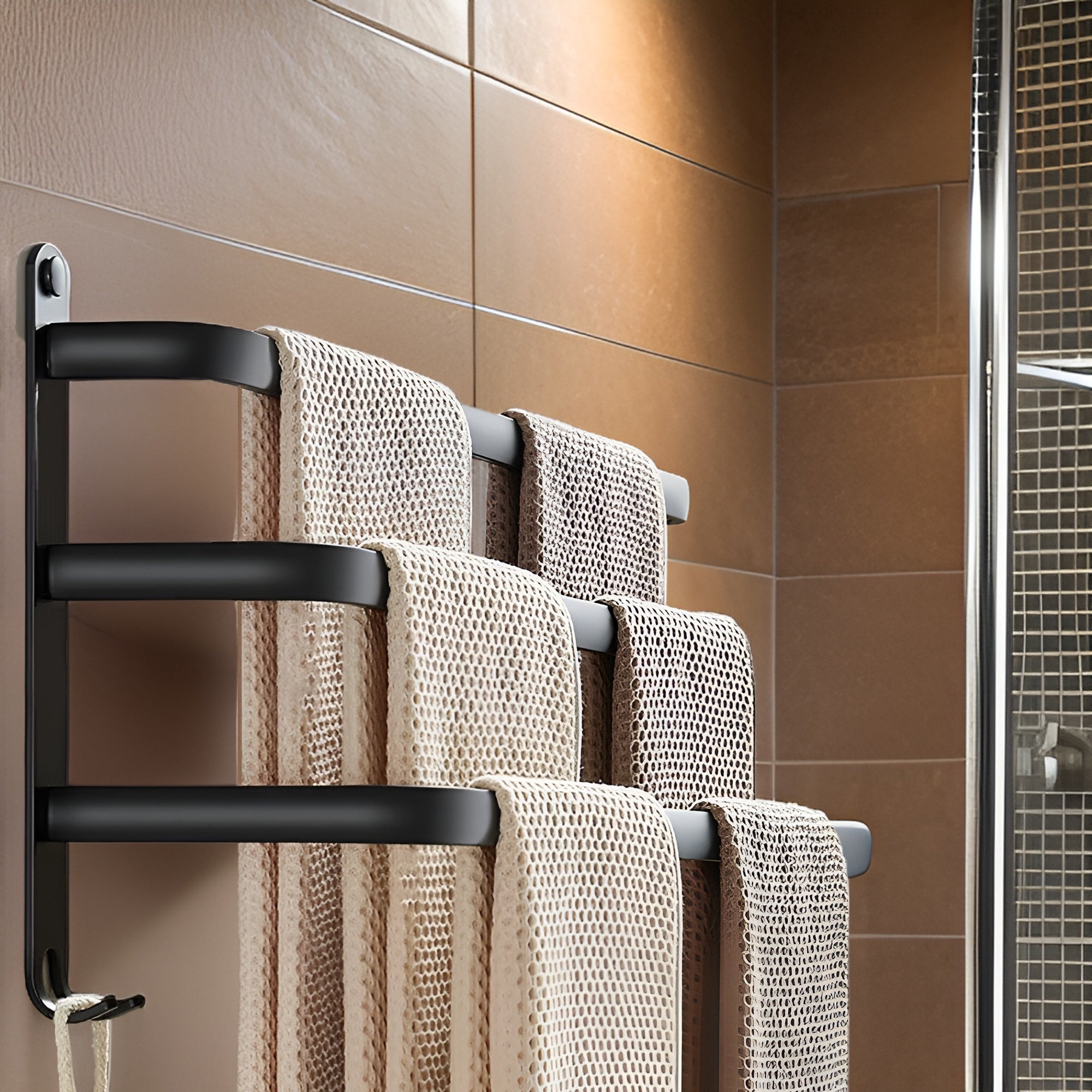 Wall-Mounted Towel Rack | 3-Tier Black Aluminum Bar