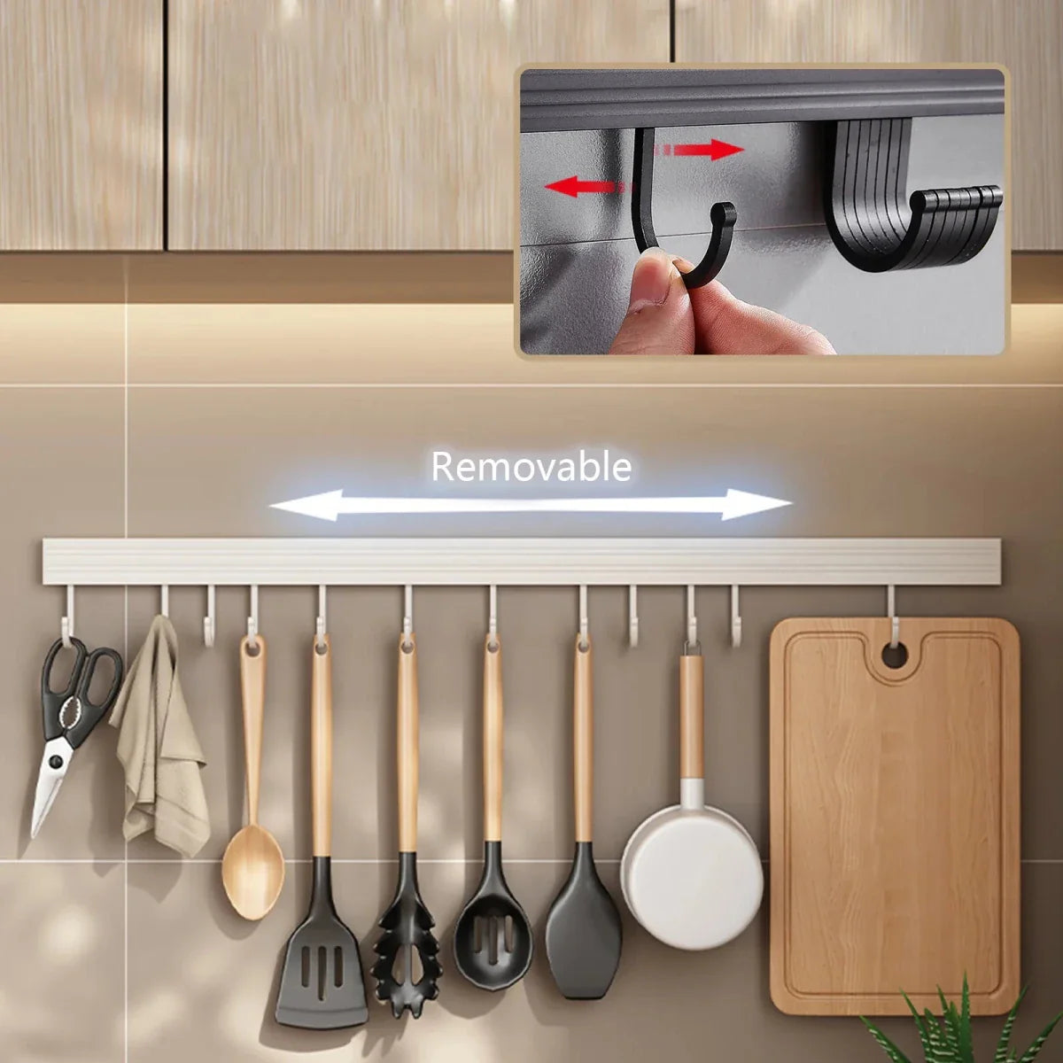 Wall-Mounted Hook Organizer | Slim Kitchen Hook Rail
