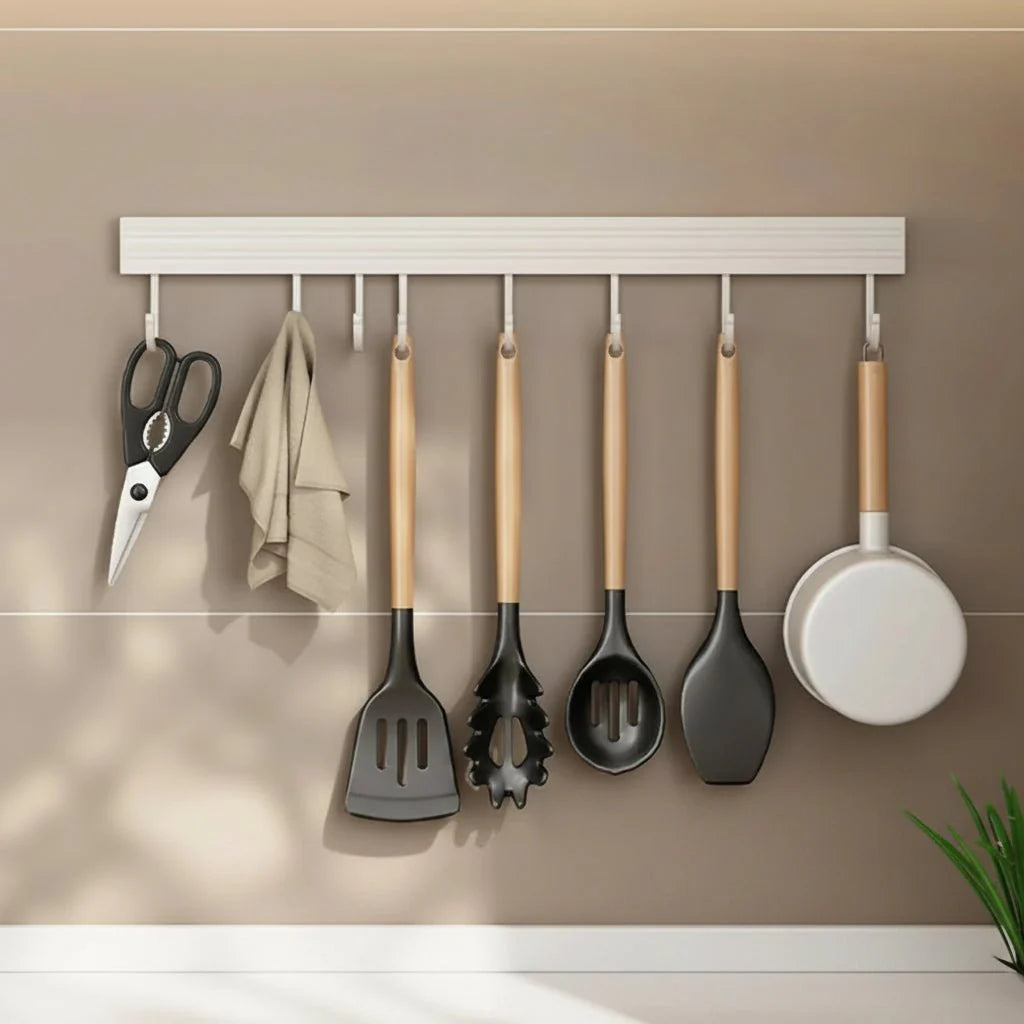 Wall-Mounted Hook Organizer | Slim Kitchen Hook Rail