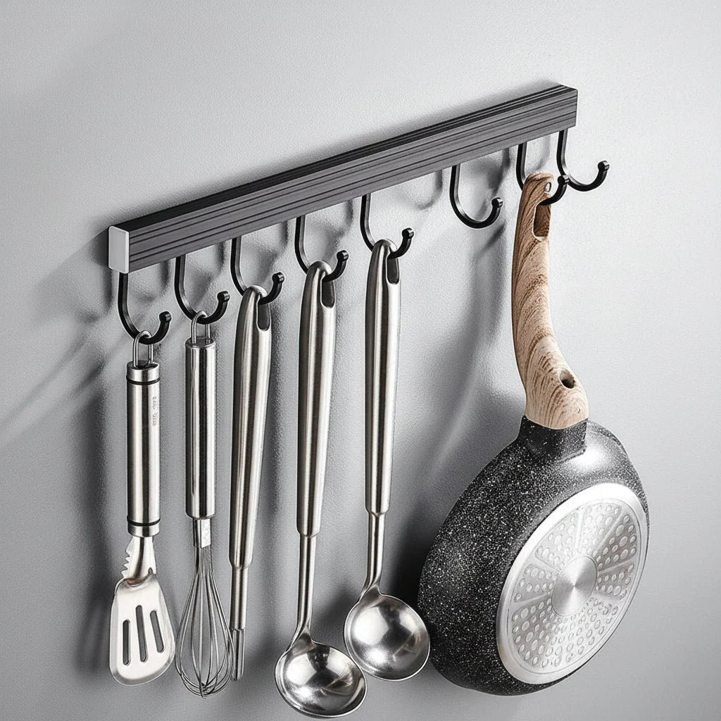 Wall-Mounted Hook Organizer | Slim Kitchen Hook Rail
