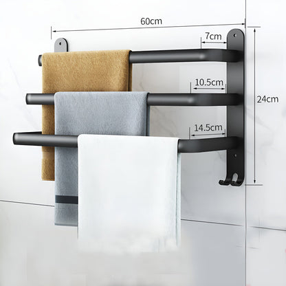 Wall-Mounted Towel Rack – Black Aluminum, 3-Tier Design for the Bathroom or Wellness Area 1