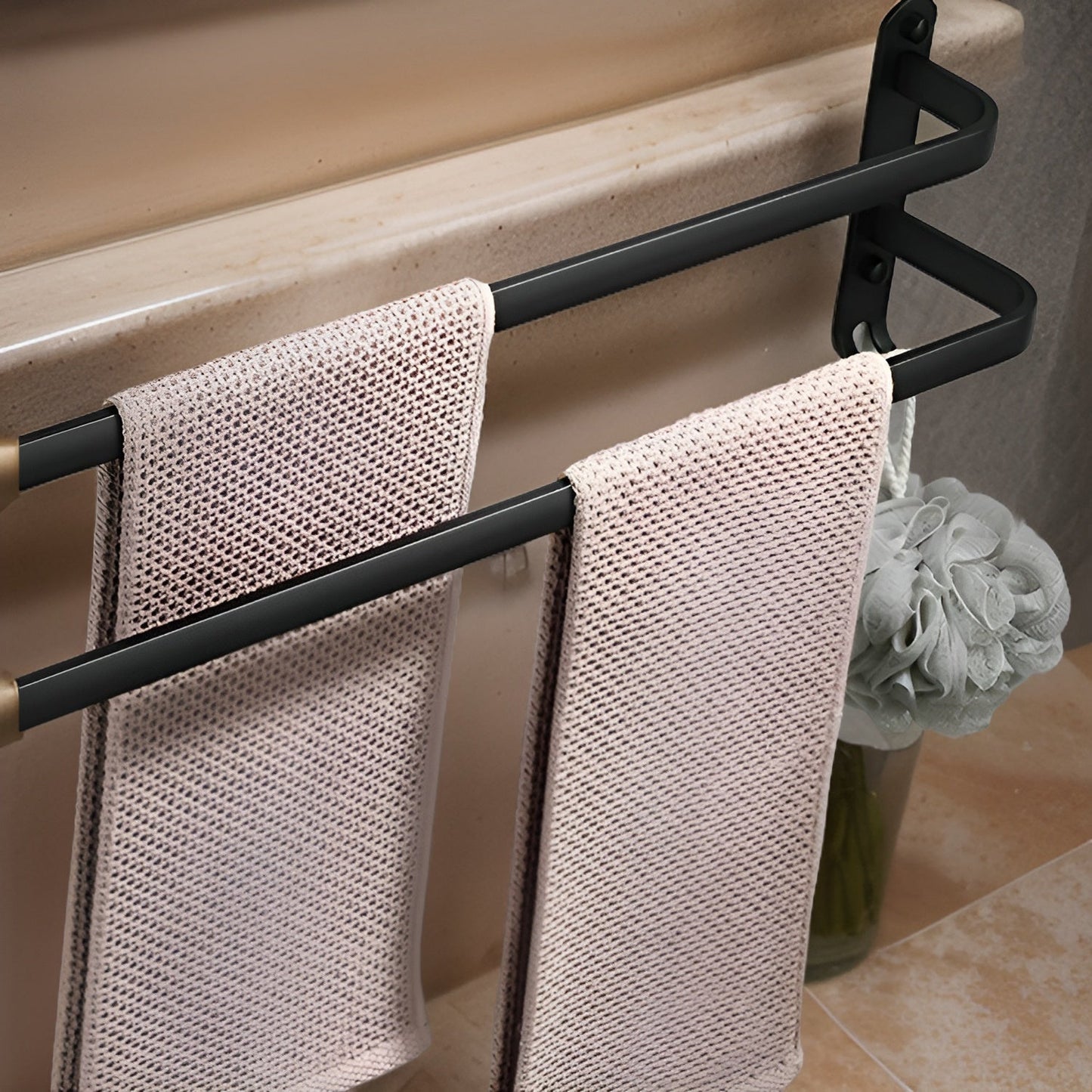 Wall-Mounted Towel Rack – Black Aluminum, 3-Tier Design for the Bathroom or Wellness Area 4