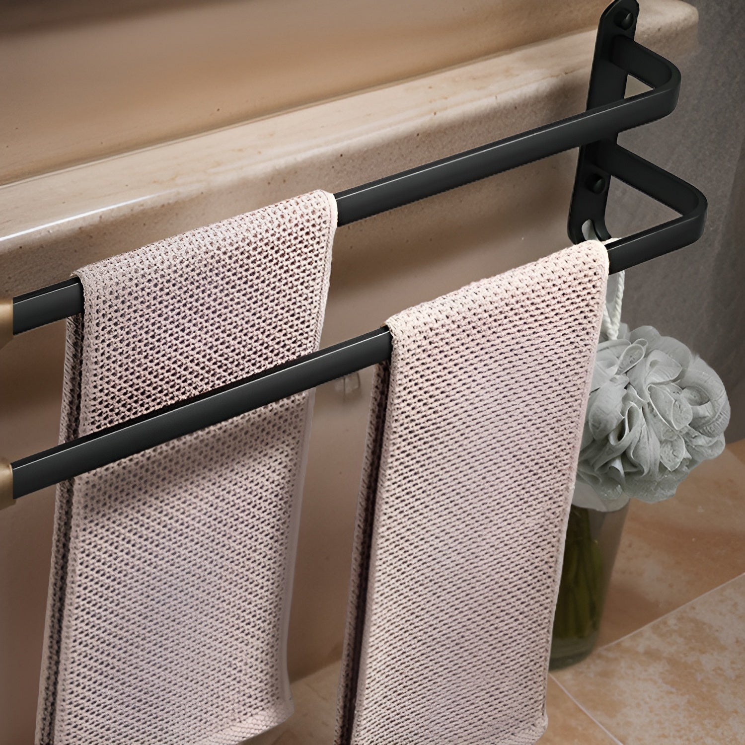 Wall-Mounted Towel Rack – Black Aluminum, 3-Tier Design for the Bathroom or Wellness Area 4