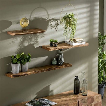 Wall Shelf – Acacia Wood with Tree Trunk Finish, Industrial Design for the Living Room or Bedroom 8