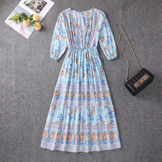 Boho Bliss | Women's Dress with Adjustable Waist Tie - Tiered Maxi for Summer Elegance 4