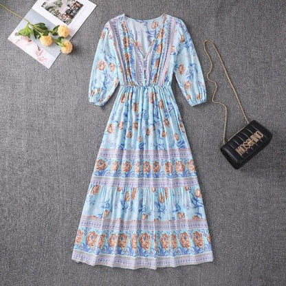 Boho Bliss | Women's Dress with Adjustable Waist Tie - Tiered Maxi for Summer Elegance 4