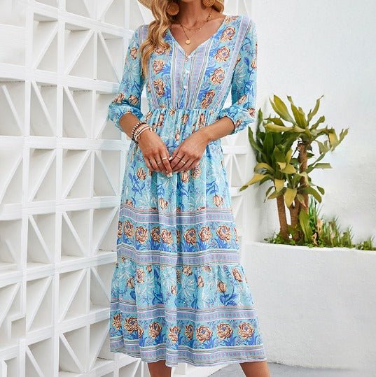 Boho Bliss | Women's Dress with Adjustable Waist Tie - Tiered Maxi for Summer Elegance 1