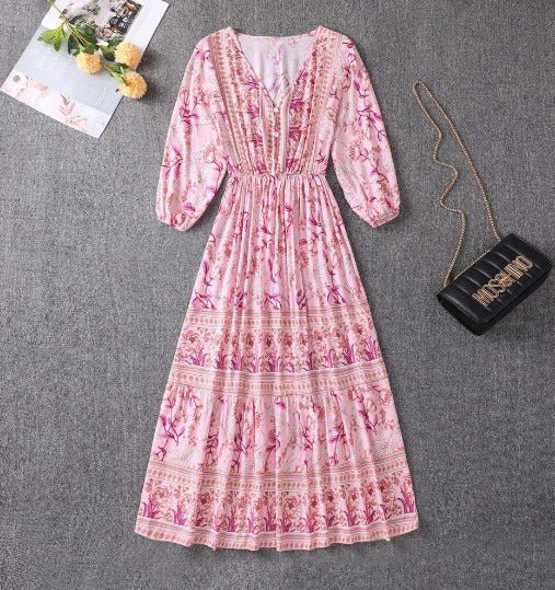 Boho Bliss | Women's Dress with Adjustable Waist Tie - Tiered Maxi for Summer Elegance 2