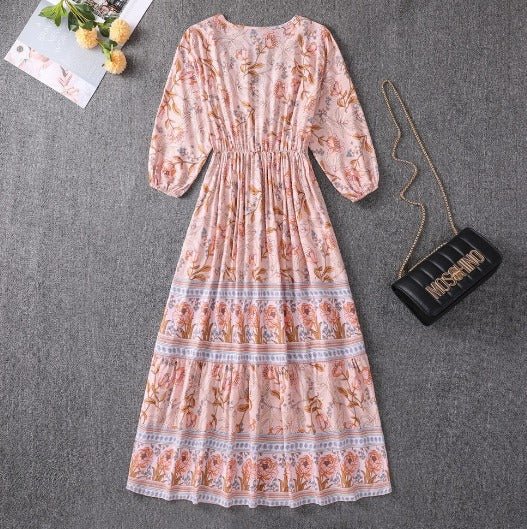 Boho Bliss | Women's Dress with Adjustable Waist Tie - Tiered Maxi for Summer Elegance 3