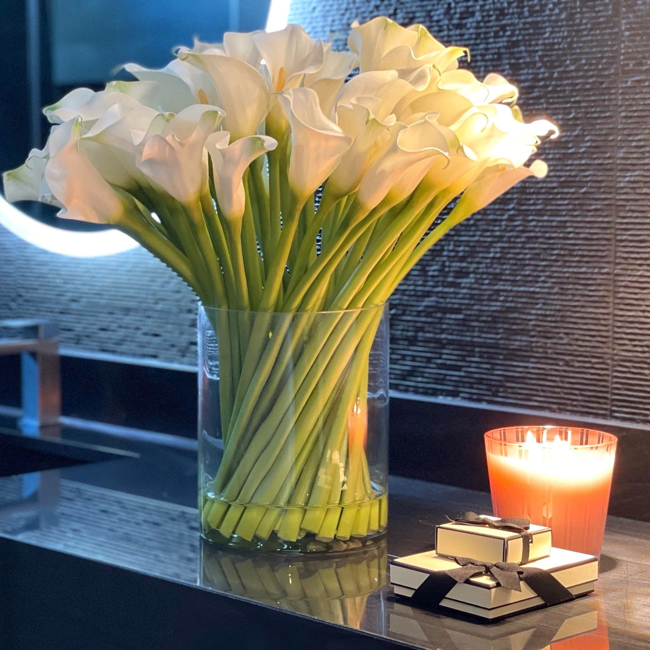 White Calla Lily Arrangement in Glass Vase 1