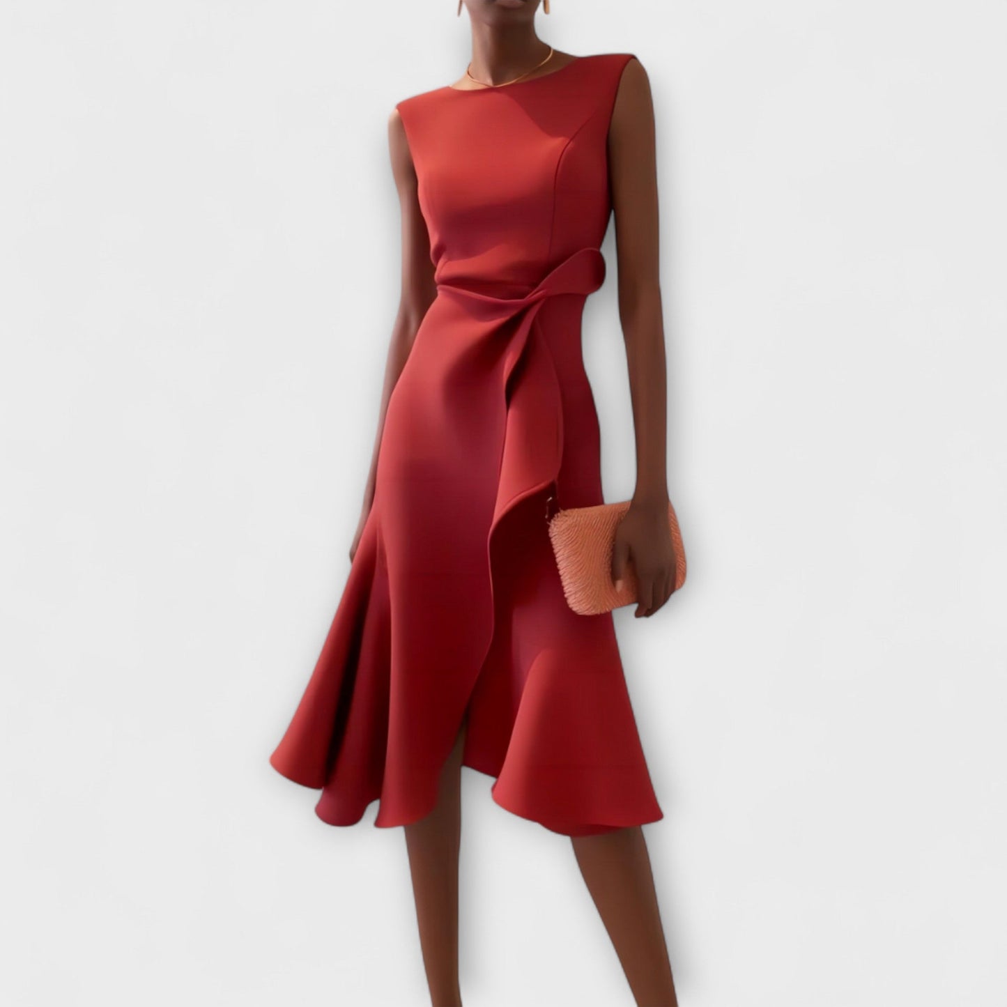 Women's Midi Dress – Draped Design, Sleeveless, Sizes S–2XL
