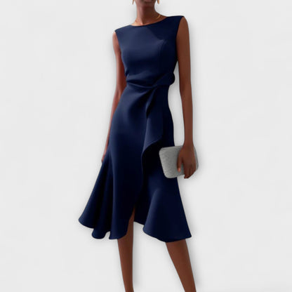 Women's Midi Dress – Draped Design, Sleeveless, Sizes S–2XL