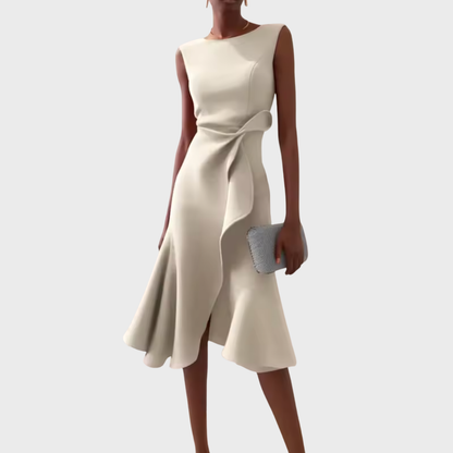 Women's Midi Dress – Draped Design, Sleeveless, Sizes S–2XL