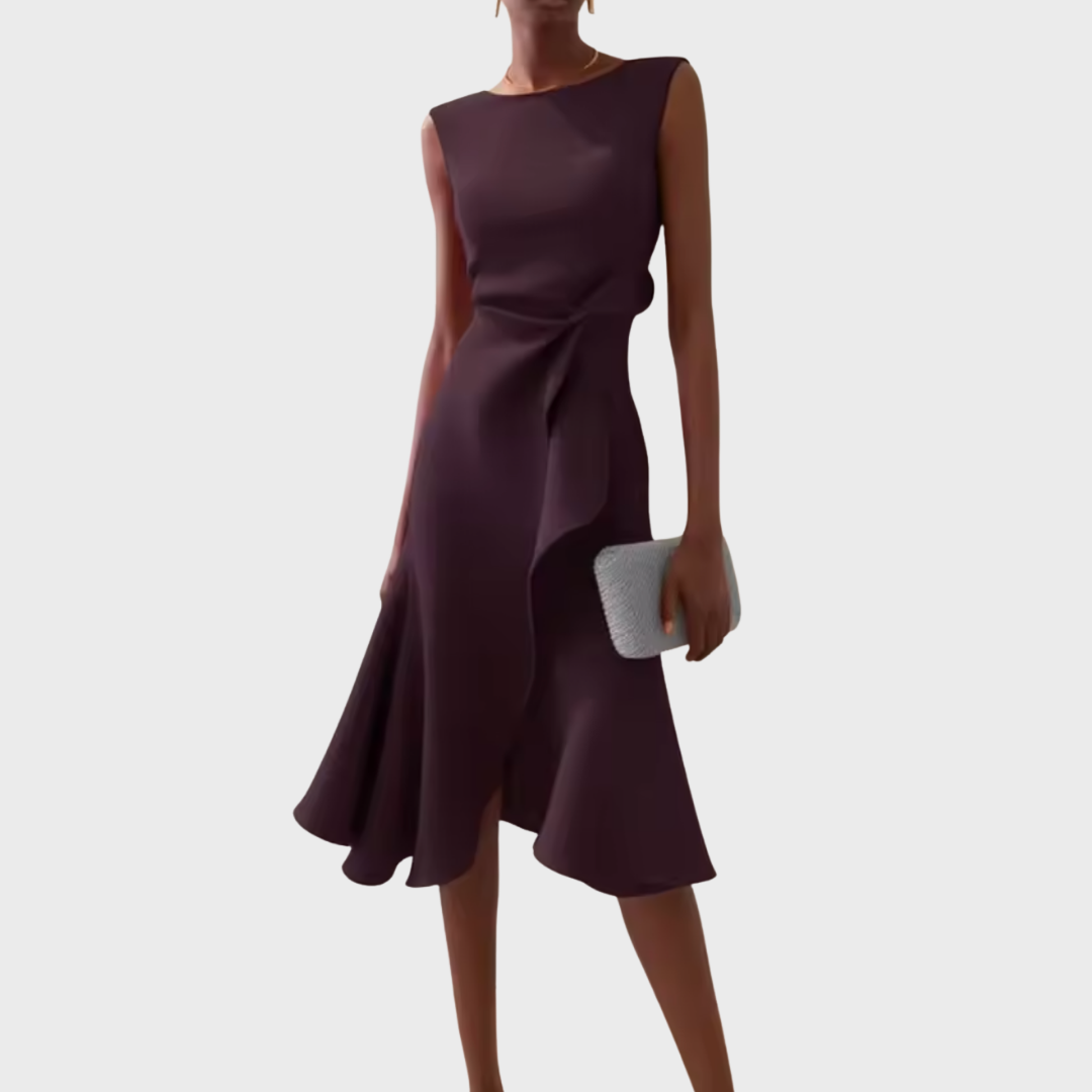 Women's Midi Dress – Draped Design, Sleeveless, Sizes S–2XL