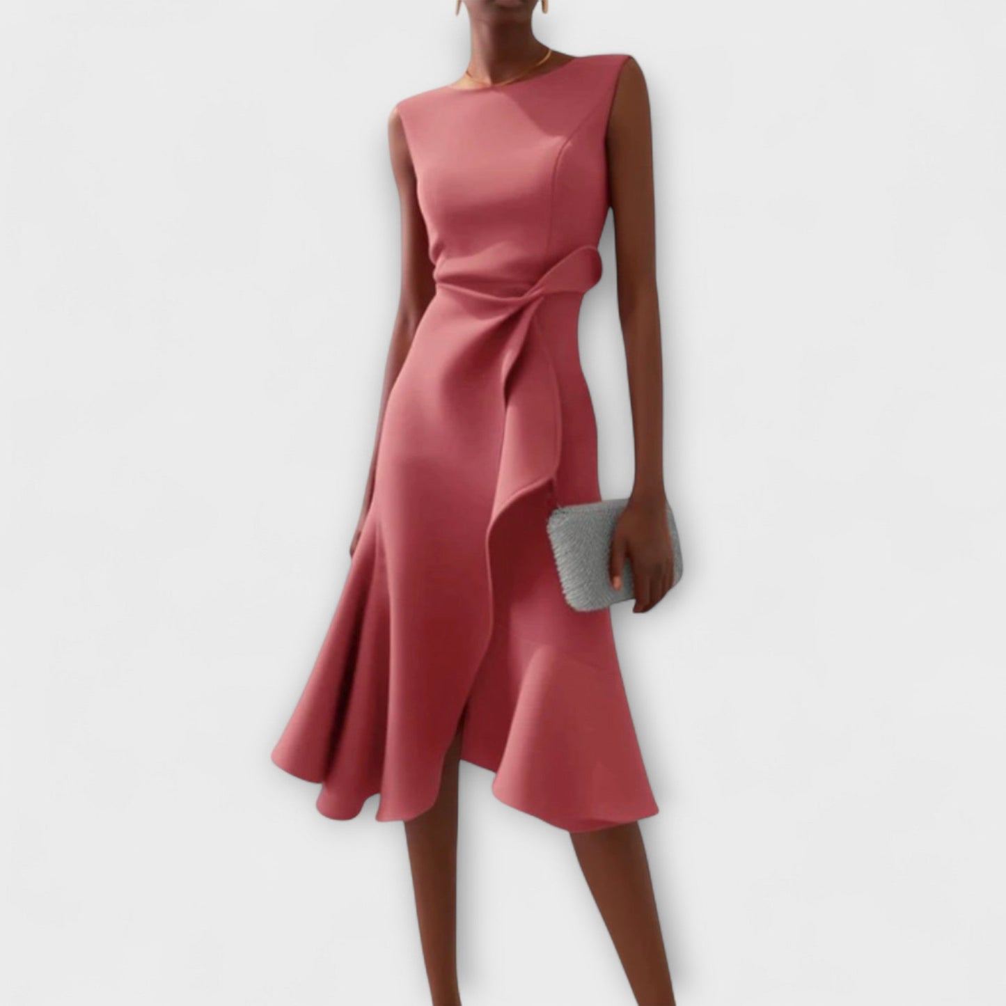 Women's Midi Dress – Draped Design, Sleeveless, Sizes S–2XL