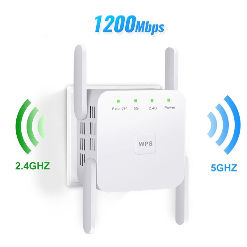 WiFi Range Extender Booster | Dual-Band 2.4GHz & 5GHz Up to 1200 Mbps | Plug and Play Setup, Eliminates Dead Zones