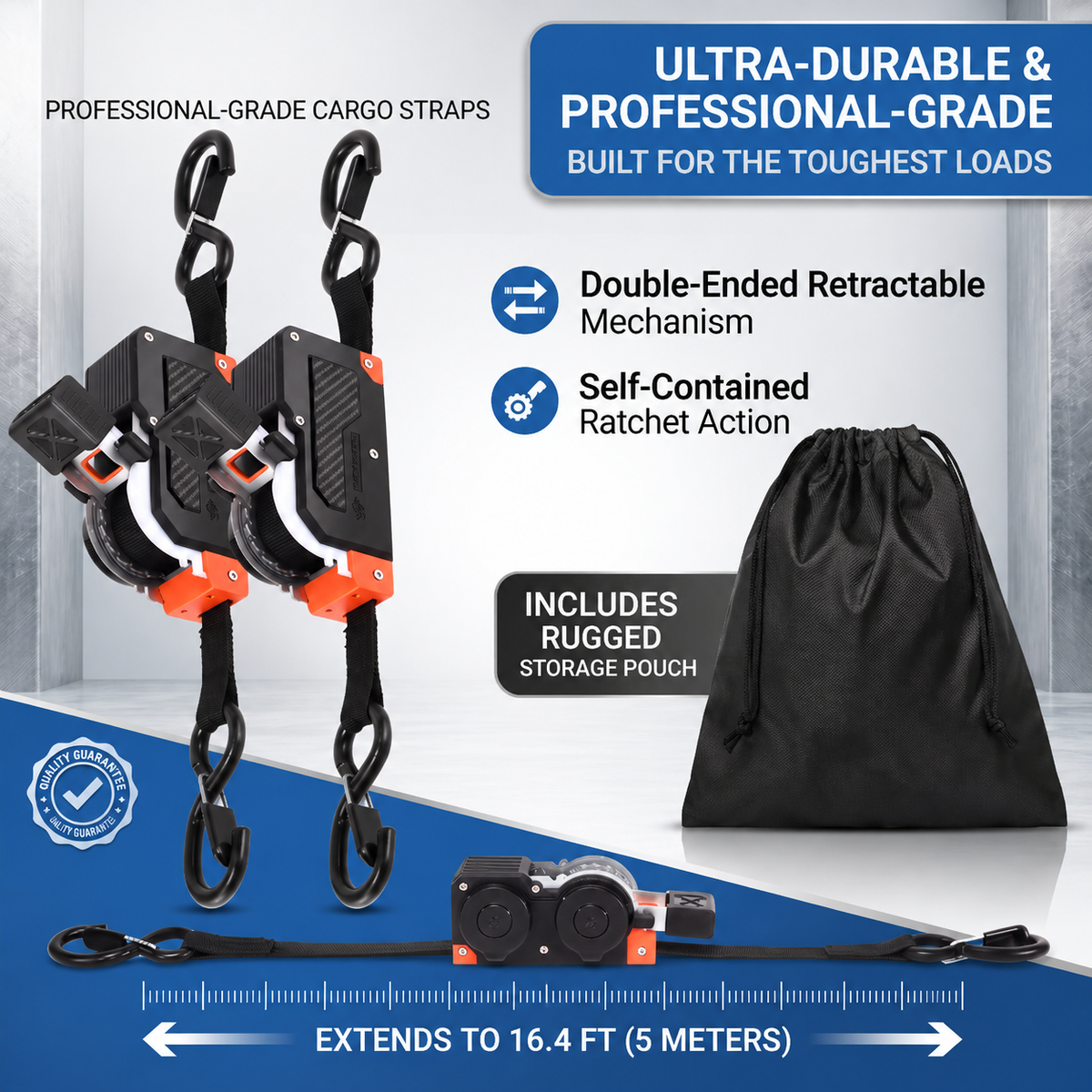 Ratchet Straps Polyester Webbing | 1,500 lb Load Capacity | One-Person Ratchet, UV & Abrasion Resistant Soft Loops
