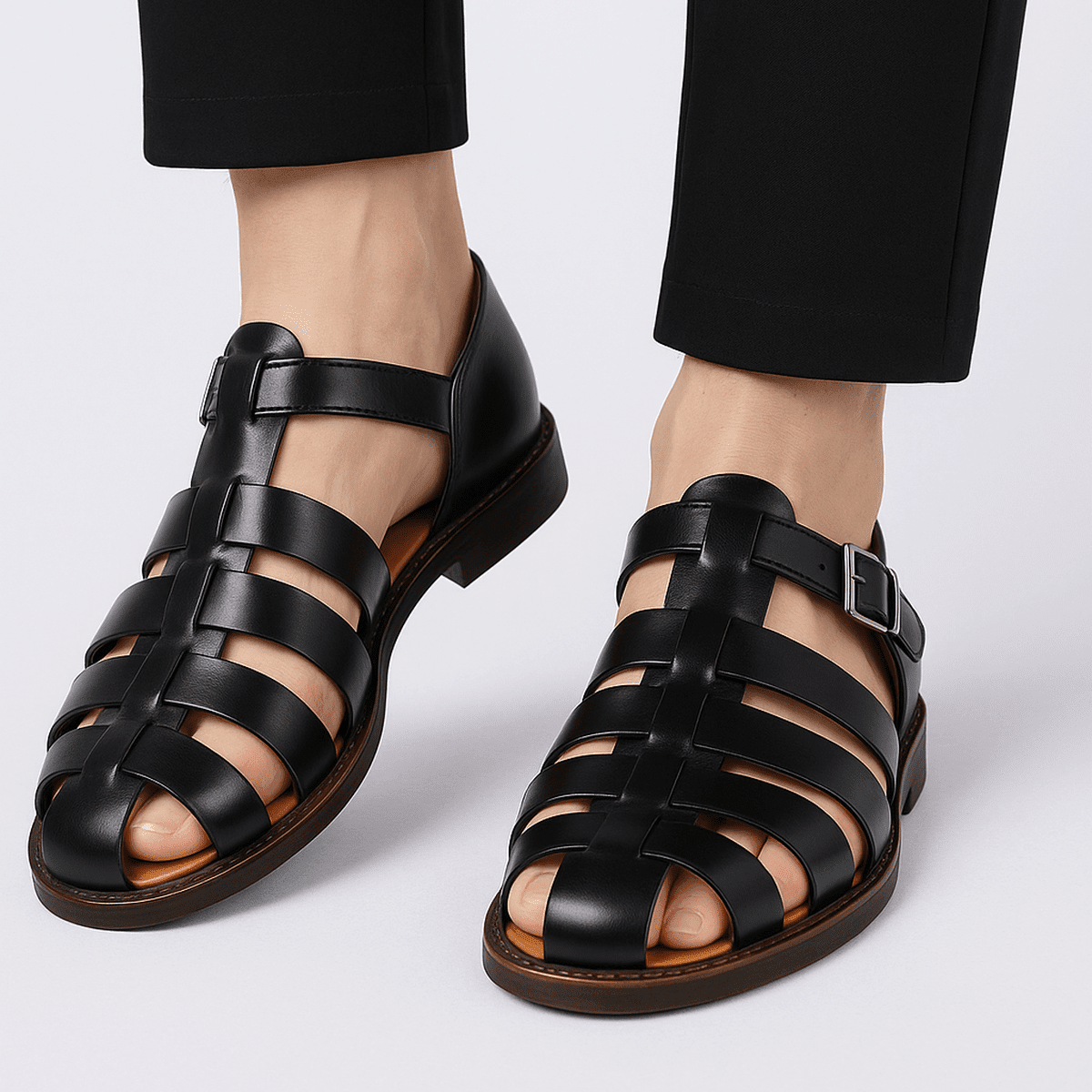 William | Men's Sandals With Closed Woven Design - Comfortable Padded Footbed