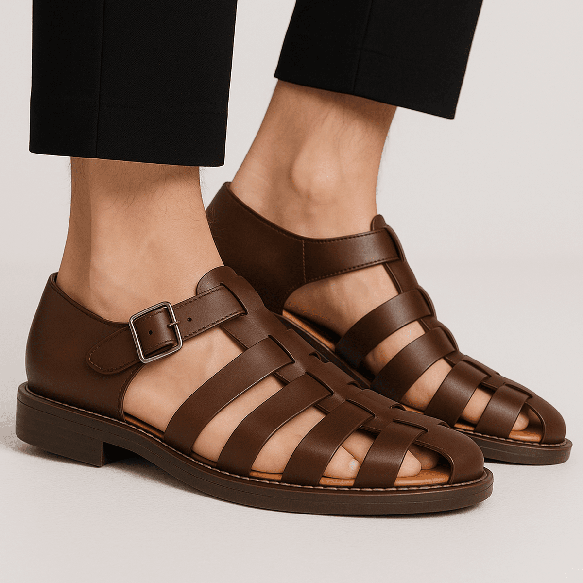 William | Men's Sandals With Closed Woven Design - Comfortable Padded Footbed