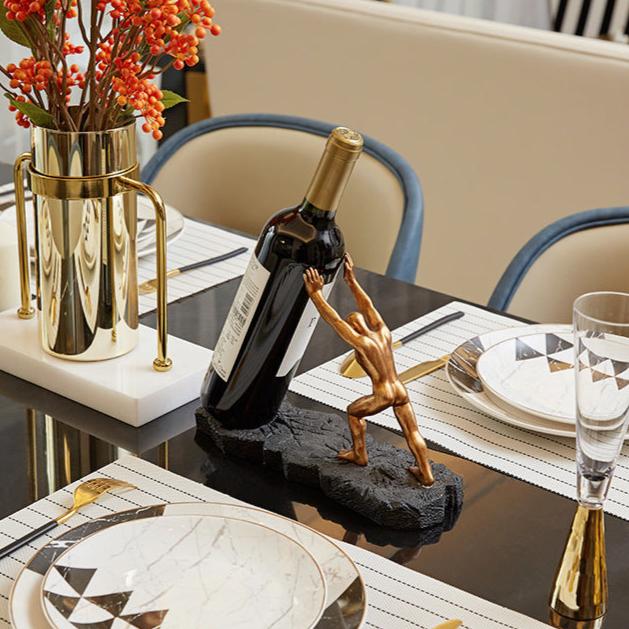Wine Bottle Holder | Pushing Figure, Textured Slab Base