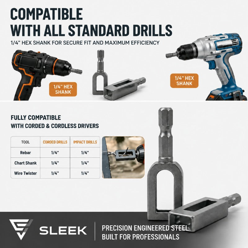 Wire Tying Drill Attachment Carbon Steel | Universal 14mm Hex Shank Fit | Fast Tight Wire Knots Every Time, No Adapters
