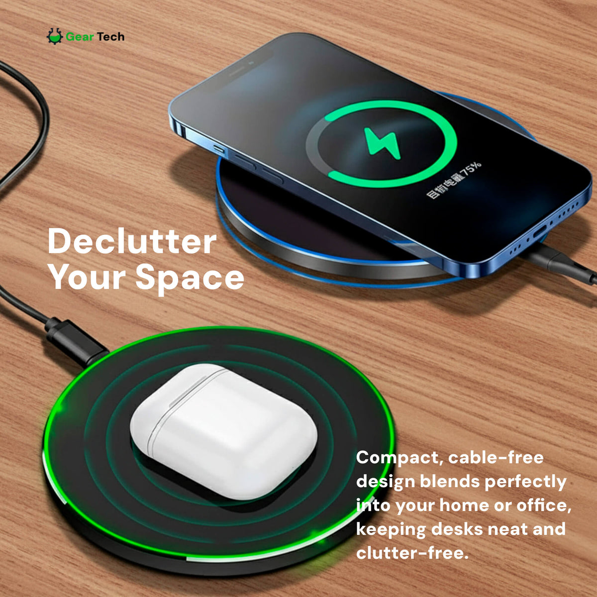 Wireless Charging Pad 15W | Fast Qi Charging for iPhone, Samsung & Pixel | Slim Cable-Free Charger Base for Home & Office