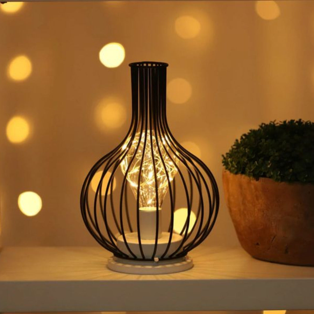 Wireless Table Lamps | Open Cage Frames, Lit Strands