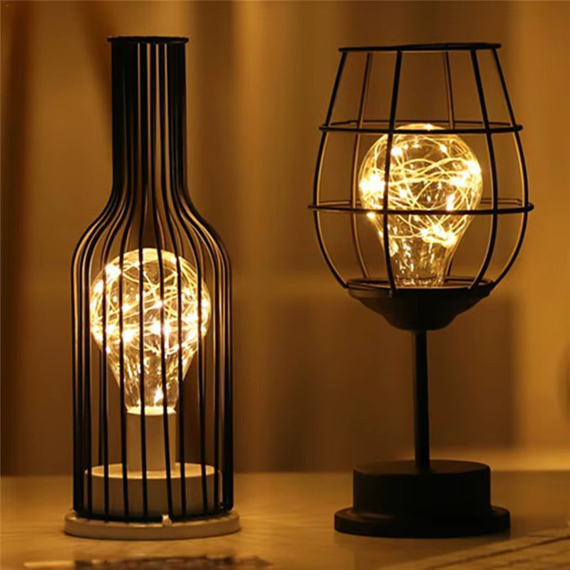 Wireless Table Lamps With Black Metal Cage Shades 2