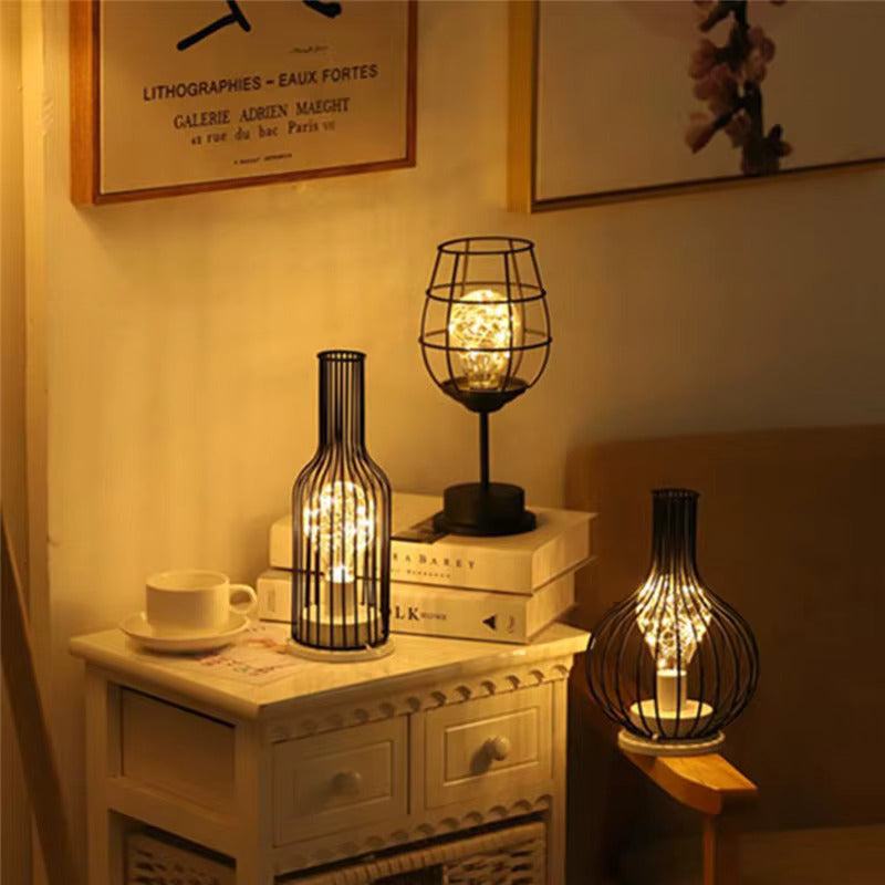 Wireless Table Lamps With Black Metal Cage Shades 3