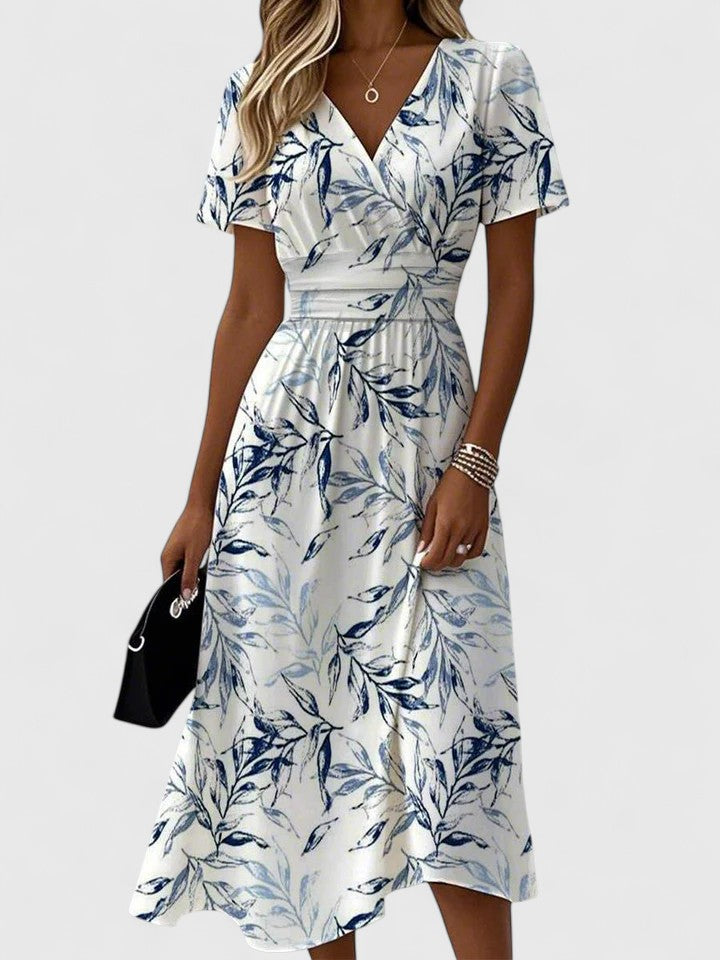 Women's White Dress – Classic V-Neck, Lightweight Polyester