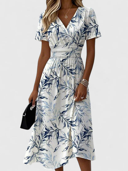 Women's White Dress – Classic V-Neck, Lightweight Polyester