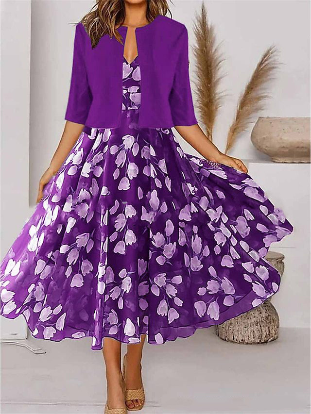 Women's Floral Maxi Dress – Coordinated Two-Piece Set with Jacket