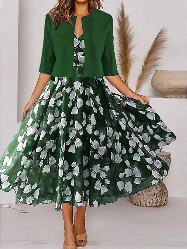 Women's Floral Maxi Dress – Coordinated Two-Piece Set with Jacket