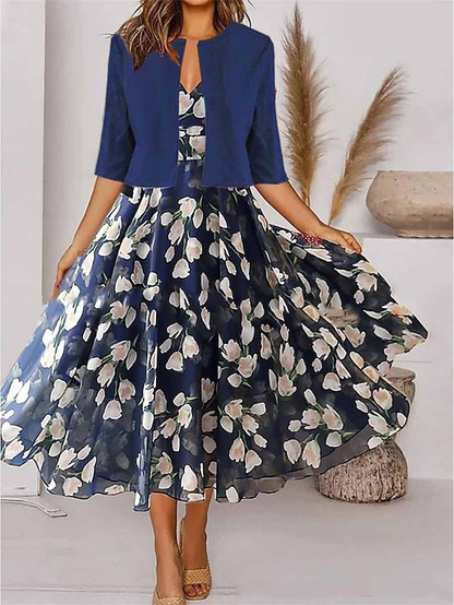 Women's Floral Maxi Dress – Coordinated Two-Piece Set with Jacket