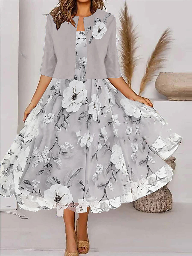 Women's Floral Maxi Dress – Coordinated Two-Piece Set with Jacket