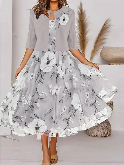 Women's Floral Maxi Dress – Coordinated Two-Piece Set with Jacket