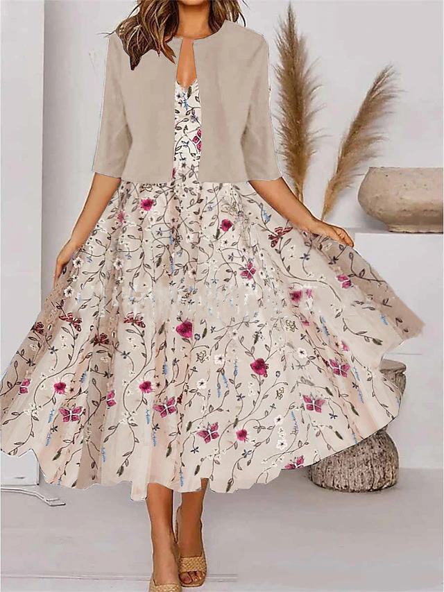 Women's Floral Maxi Dress – Coordinated Two-Piece Set with Jacket