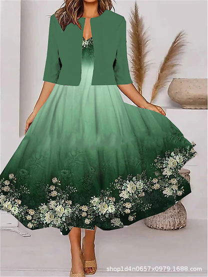 Women's Floral Maxi Dress – Coordinated Two-Piece Set with Jacket