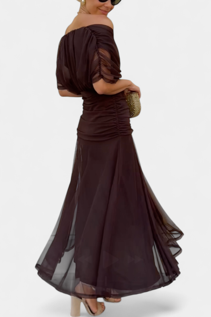 Women's Floral Print Maxi Dress – Pleated Waist V-Neck Full Length