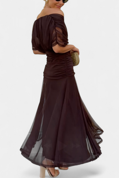 Women's Floral Print Maxi Dress – Pleated Waist V-Neck Full Length