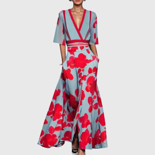 Women's Floral Spring Dress – Lightweight Fabric, Flared Skirt