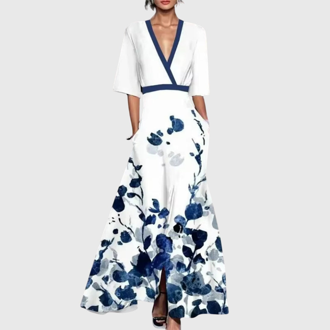 Women's Floral Spring Dress – Lightweight Fabric, Flared Skirt