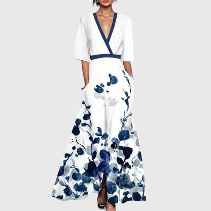 Women's Floral Spring Dress – Lightweight Fabric, Flared Skirt
