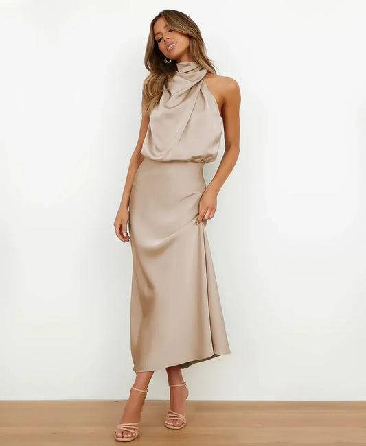 Women’s High Waist Midi Dress – Sleeveless Cotton Blend for Versatile Wear
