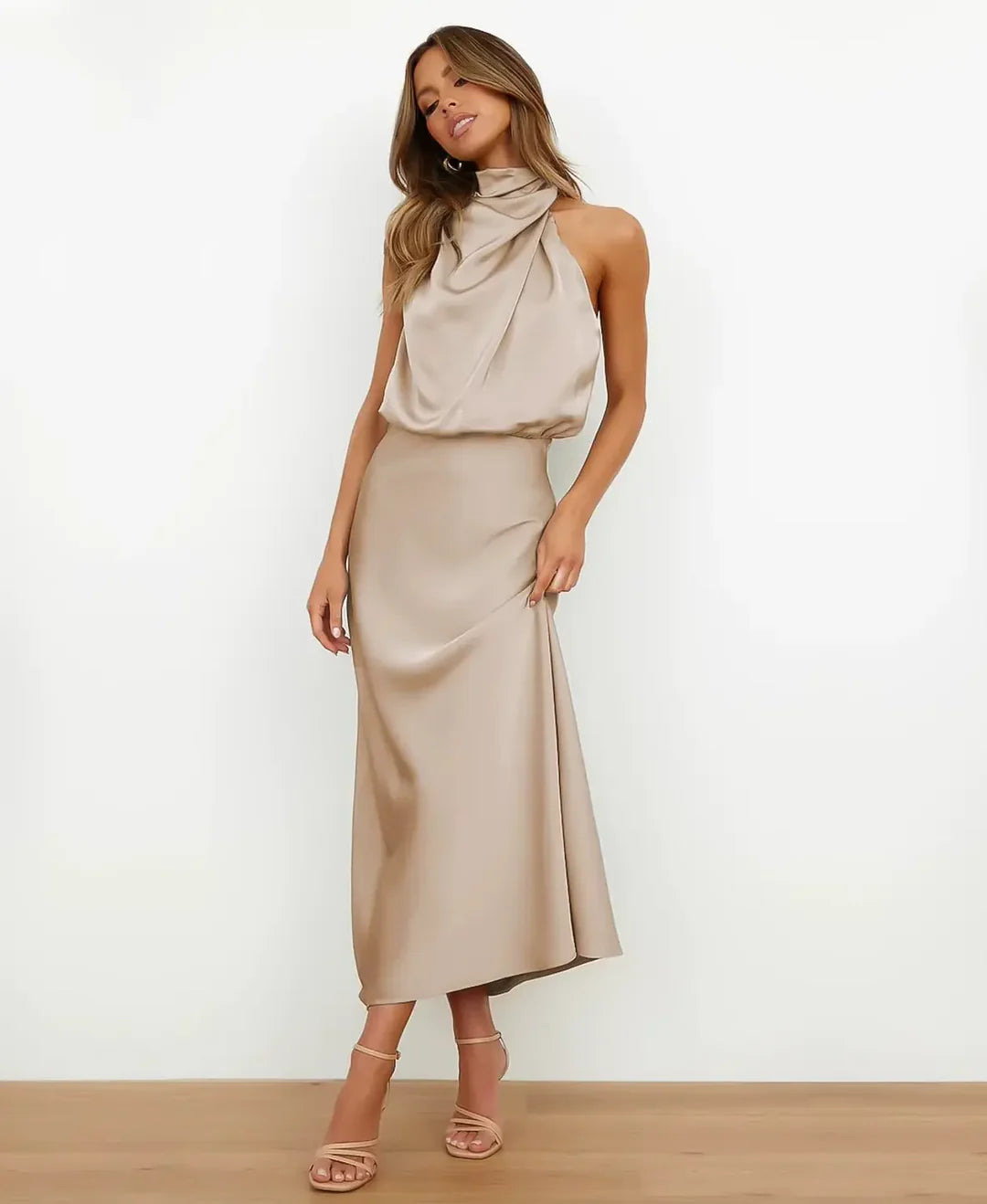 Women’s High Waist Midi Dress – Sleeveless Cotton Blend for Versatile Wear
